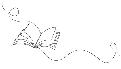 continuous line open book.simple one line drawing of open book.single line vector illustration of education icon.isolated white background