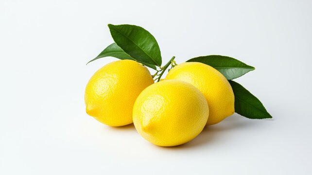 Three lemons are sitting on a white background