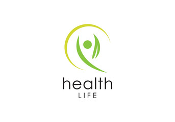 green leaf people with circle health care logo design template
