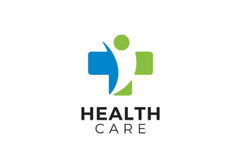 cross health with people logo. healthcare and medical design vector template