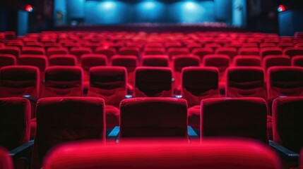 Fototapeta premium Empty red theater seats, audience and performance concept.