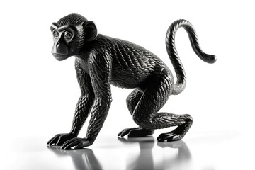 Fototapeta premium Silhouetted monkey figurine against a white background, showcasing intricate details in a high-contrast black and white illustration, perfect for digital graphics and designs.