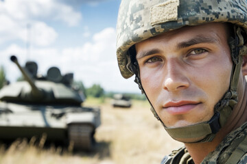 Caucasian soldier military army in camouflage uniform at conflict war