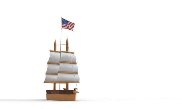 Boat usa flag united stated america white isolated background dicut object waving aymbol sign travel discovery columbus day us ship celebration event river vessel history tourism greeting american 