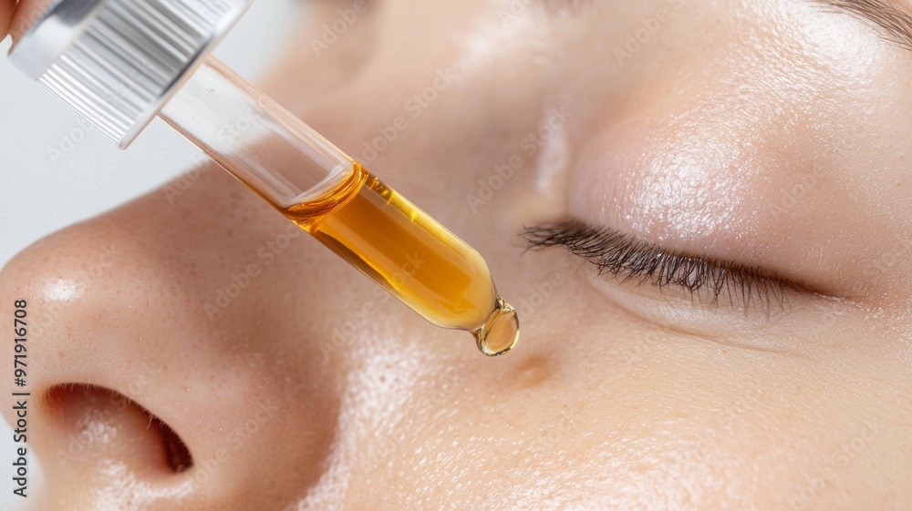 Canvas Prints A woman is applying a liquid to her face