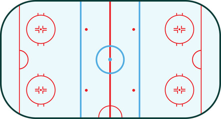 Simple vector illustration of an ice hockey rink showing faceoff circles and goals in top view