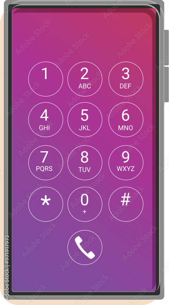 Poster smartphone with colorful screen displaying number keypad for dialing