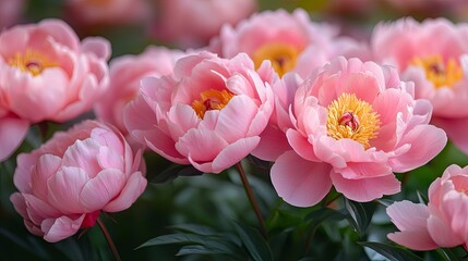 Fototapeta premium A Cluster of Delicate Pink Peonies in Full Bloom