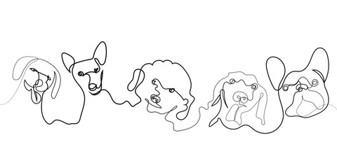 continuous line set of variations of dog breeds.vector line art of dog breeds.minimalist line illustration