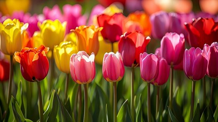 Colorful Tulips Blooming in a Garden