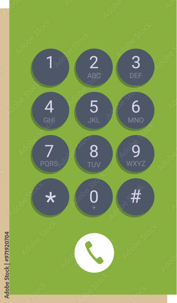 Poster smartphone keypad on green background showing numbers and call button