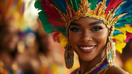 Obraz premium A woman wearing a colorful headdress and smiling
