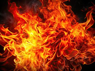 Fototapeta premium Vibrant abstract flames erupt from dark background, blending deep orange and fiery red hues, evoking intense passion, energy, and dramatic visual contrast.