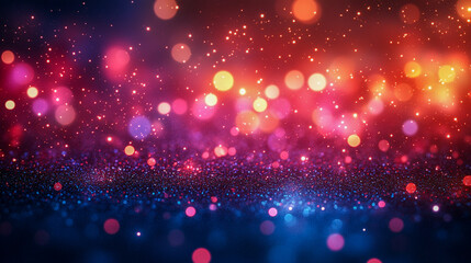 An abstract New Year background featuring vibrant bursts of color, shimmering lights, and glittering particles.