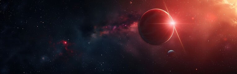 Obraz premium Red star in space surrounded by planets