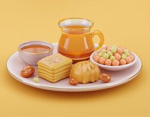 3D plate of tea sweets and almonds