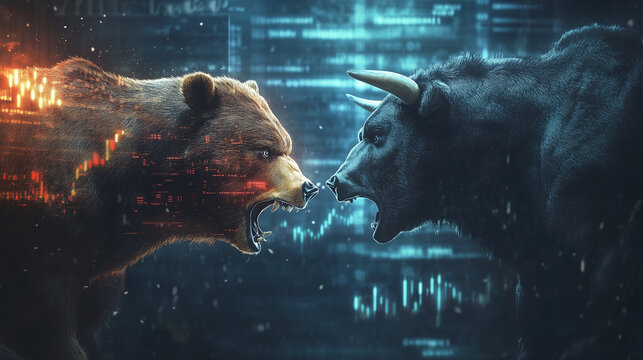 stock market; fighting between bullish and bearish stock market