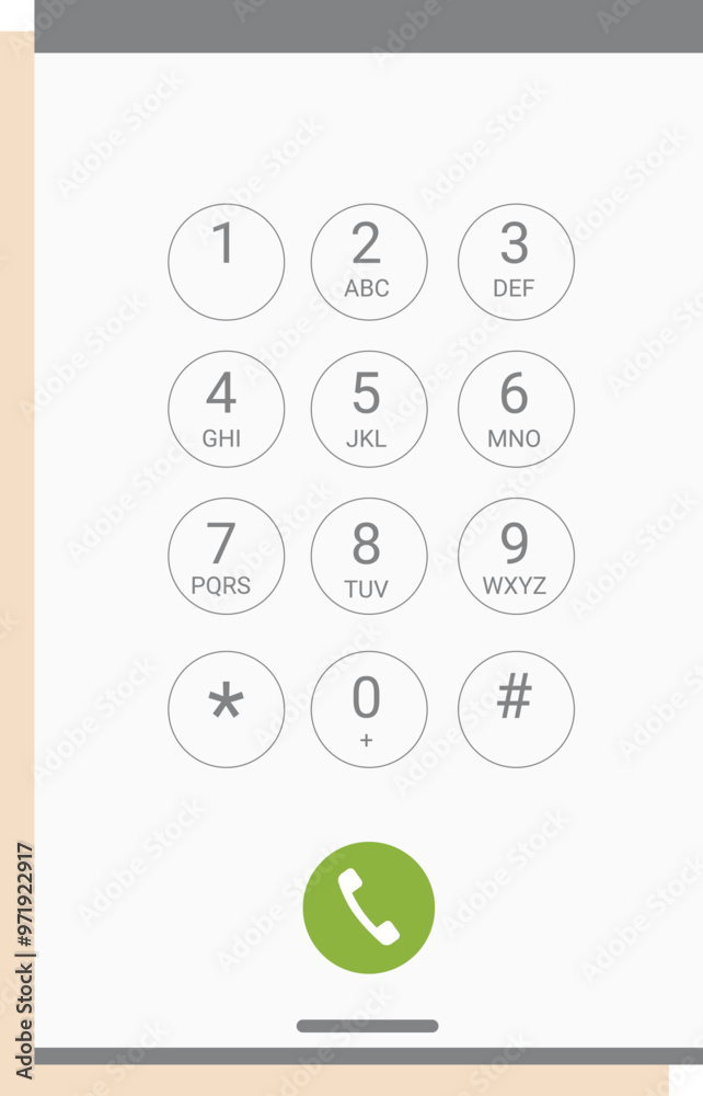 Poster smartphone is displaying the phone app with the dialing keypad and a green call button