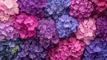 A Close-Up View of a Cluster of Multicolored Hydrangeas