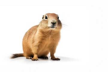 Fototapeta premium Image of prairie dog on white background. Mammals, Wildlife Animals, Illustration, Generative AI.