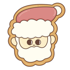 Christmas Gingerbread Cookies in trendy groovy hippie style.Merry Xmas 70s illustration Happy Winter holidays.