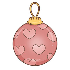 Christmas ball in trendy groovy hippie style.Merry Xmas 70s illustration Happy Winter holidays.