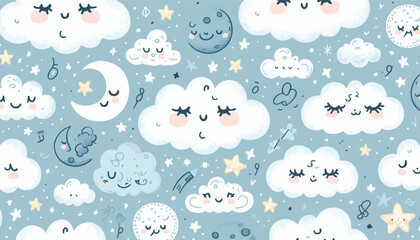 seamless pattern with sleep and clouds