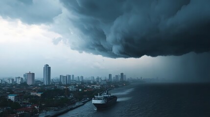 Naklejka premium A leafy green forest with rain falling on the leaves. The rain is coming down in a steady drizzle, creating a peaceful and calming atmosphere