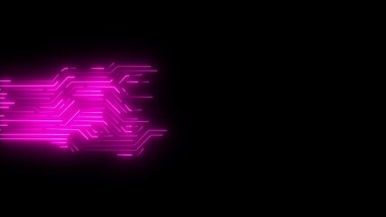 Bright pink neon circuit board lines. Abstract technology neon circuit board. Digital circuit board components. Modern technical design. To refer to electricity supply. 4k video with black background 