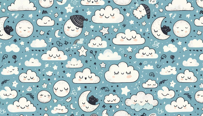 seamless pattern with sleep and clouds