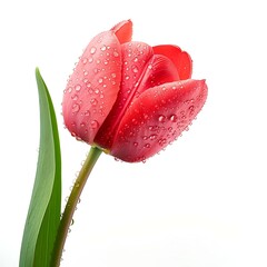 Tulip Flowers with water drops on a white background.