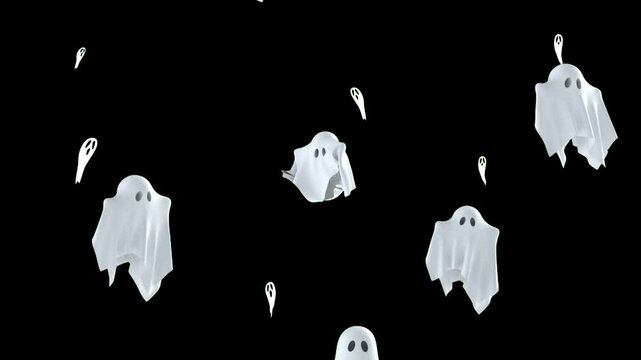 Happy Halloween Animation white ghost cute on black background
