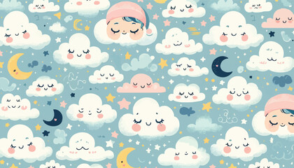 seamless pattern with sleep and clouds