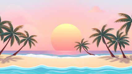 Obraz premium Pastel Beach Waves with Sun and Palm Tree Shadows