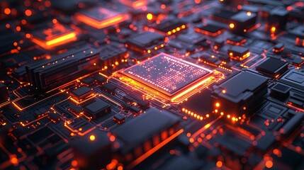 Obraz premium Glowing Processor on a Circuit Board