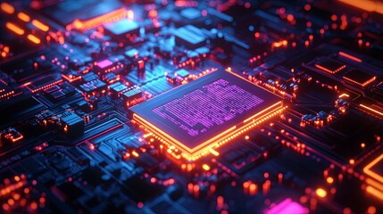 Obraz premium Glowing Circuit Board with Code Display