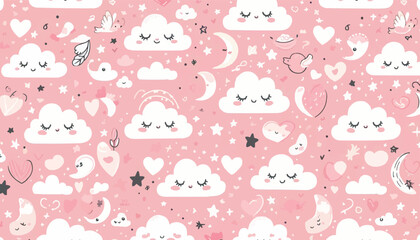 Obraz premium children, cloud, background, cartoon, decoration, pattern, sky, sleep, fabric, wallpaper, baby, illustration, cute, design, seamless, vector, sweet, childcare center, cloudscape, doodle, print, sleepi
