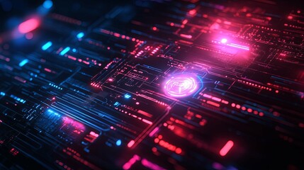 Obraz premium Abstract Futuristic Digital Interface with Glowing Lines and Circular Element