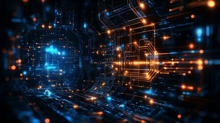 Abstract Digital Network with Glowing Lines and Nodes