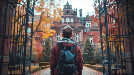 A grand and elegant entrance gate to a prestigious university, symbolizing knowledge, opportunity, and academic excellence.