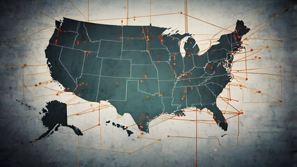 USA Map with Sales Growth Graph Highlighting Regional Increases in Sales Volume, Data Visualization of Rising Sales Trends Across the United States Market