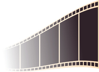 Fototapeta premium Curved perspective of a 35mm film strip fading to white on a white background