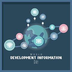 World Development Information Day Poster with information orbits around the world