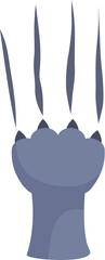 Cartoon gray paw with sharp claws extending, isolated on a white background