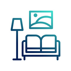 Family room icons. holidays, hotels, furniture, with outline style and gradient colors. symbol logo illustration.