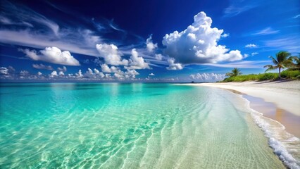 Obraz premium Beautiful and sunny beach with crystal clear water and white sand, beach, sunny, beautiful, ocean, sea, coast, shore