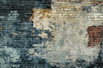 Obraz premium Weathered Brick Wall with Faded Paint and Exposed Brick