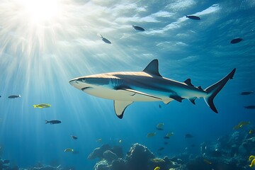 Obraz premium Underwater Majesty Caribbean Reef Shark Swimming in Atlantic Waters