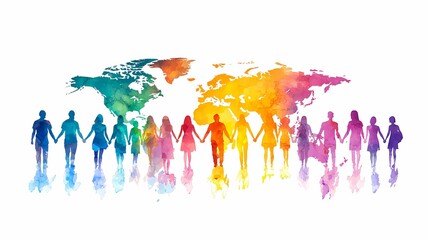 Obraz premium Diverse group of individuals holding hands, symbolizing unity and global connection.