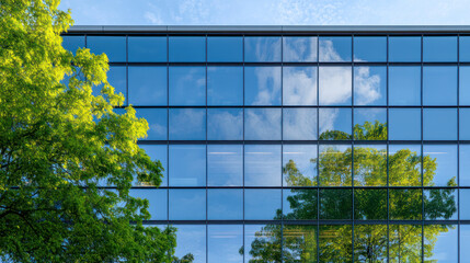 A close-up of the reflection in modern glass window